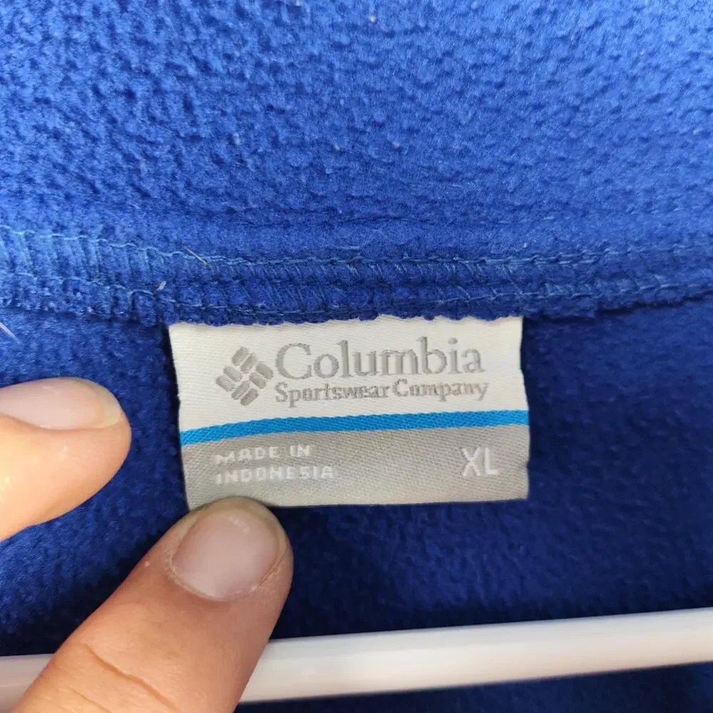 Columbia Hoodie Mens XL Blue Fleece Pullover Kangaroo Pocket Zip Chest Logo